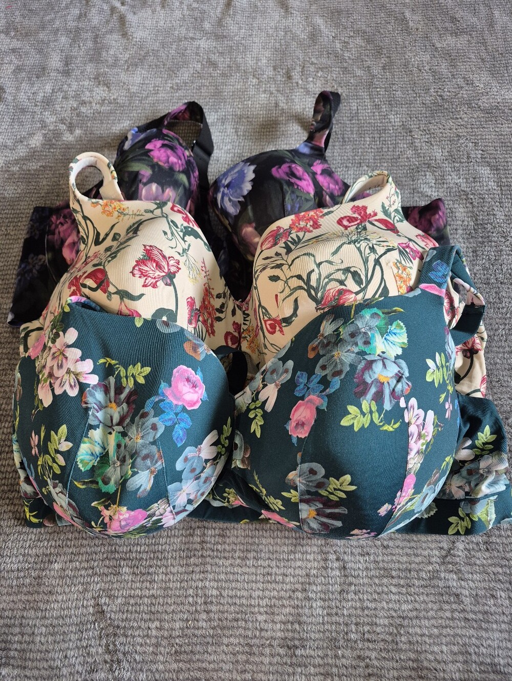 Lot of 3 Cacique Light Lined Balconette full coverage Bra 50DD Floral Underwire
